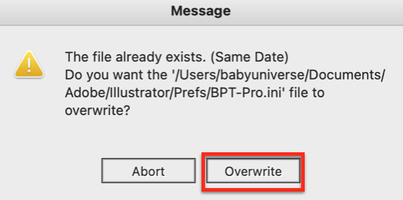 BPT-Pro Install message overwrite