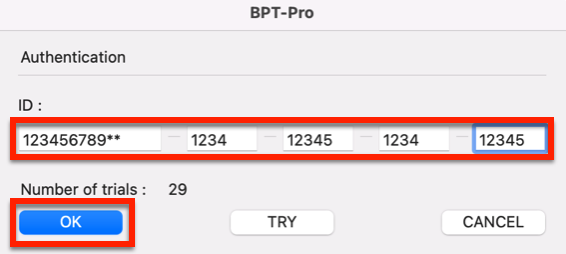 BPT-Pro Authentication pop up window