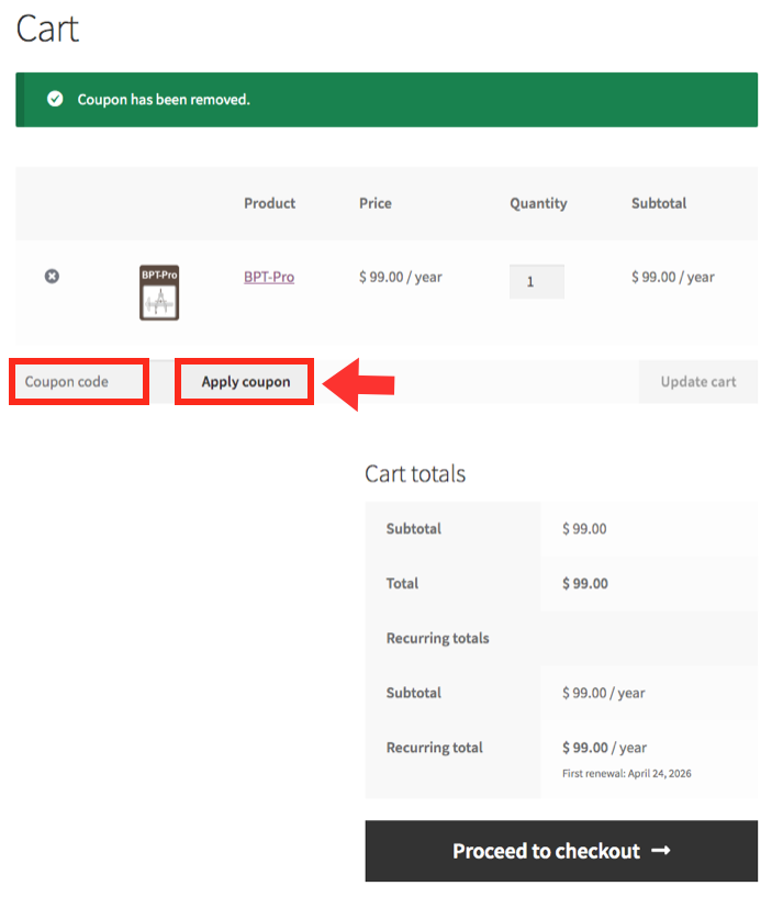 BU Online Store view cart